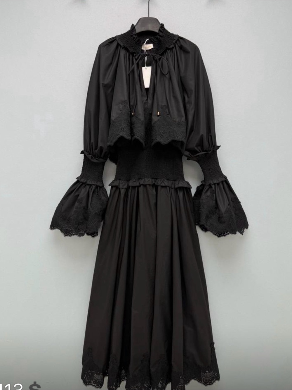 Black cotton poplin maxi dress